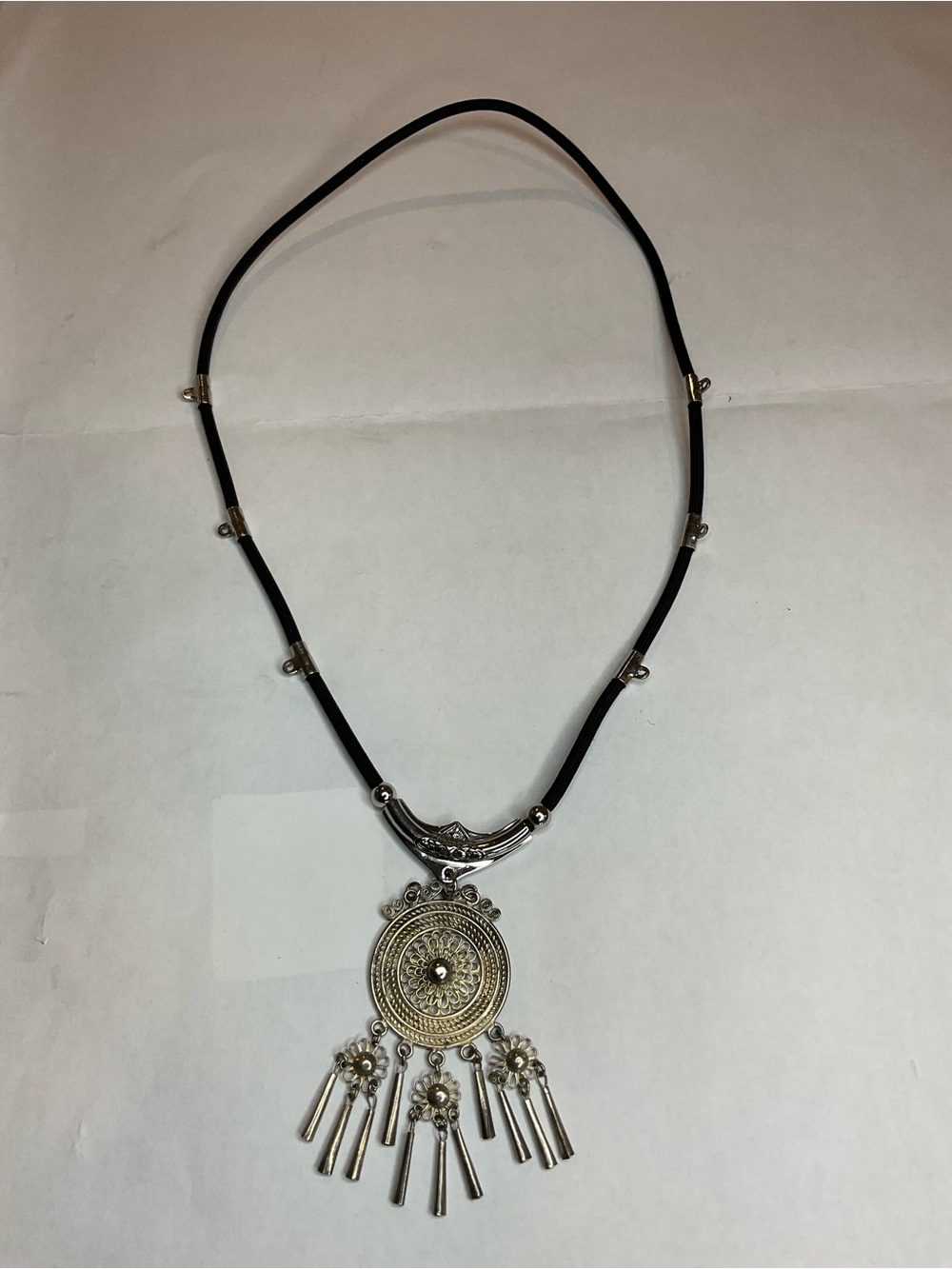 Vintage Ethnographic Tribal Silver plated Necklace . Handmade